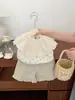 Conjunto de Chaleco de Verano para Niña 2025 Nuevo Estilo Top sin Mangas de Encaje para Bebé Niña Shorts de Encaje Conjunto de Dos Piezas