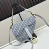 Bolso de Hombro Cruzado para Mujer D Brand, Nuevo y Moderno, Bolso de Hombro, Bolso Silla de Montar, Bolso de Mano Bordado Azul, Bolso de Mano con Estampado Completo