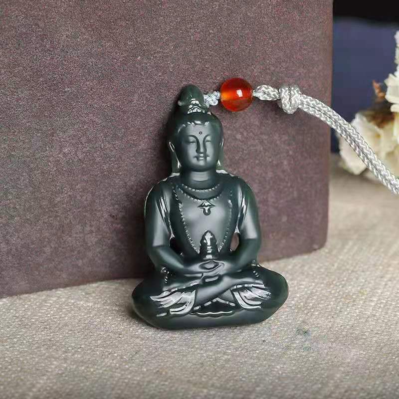 智贝主图_0一元拍卖天然和田玉塔青宝塔观音吊坠男款立体镂空