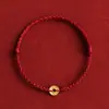 Pulseira de Fio Vermelho com Moeda de Cobre Cinco Imperadores Cor Dourada para Homens e Mulheres, Contas da Sorte, Pulseira de Segurança e Saúde Tecida de Proteção do Ano Zodiacal