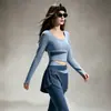 Conjunto de Yoga U-neck Colorblock para Mujer con Almohadillas en el Pecho Manga Larga Falso Dos Piezas Shorts Conjunto Deportivo Fitness Pilates