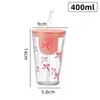 Copo de Vidro Simples com Estampa de Laço Copo com Canudo para Separação de Chá Copo para Chá de Flores Verão Grande Capacidade Copo para Cold Brew