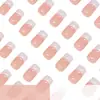 Modelo de Comercio Exterior Más Vendido: Puntas de Uñas de 24 Piezas en Color Nude con Bordes Blancos, Estilo Francés Simple, Forma Cuadrada Mediana Fresca y Minimalista, Uñas Portátiles al por Mayor