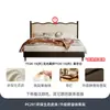 Cama Matrimonial Negra de Madera Maciza Ji y Estilo Francés de Lujo Ligero de 1.8m para Apartamentos Pequeños con Cabecero de Cuero Suave en Forma de Ola, Cama de Arte en Cuero Vintage