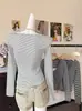 Cárdigan de punto a rayas azules y negras para otoño e invierno para mujer, corte ajustado, cuello en V, manga larga, capa base, top de dos piezas de estilo moderno