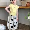Conjunto de Moda Coreana para Meninas para Crianças Pequenas e Médias Verão Novo Estilo Letra Manga Curta Casual Calças de Bolinhas Conjunto de Duas Peças