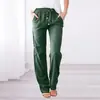 Pantalones Largos Casuales Holgados de Pierna Ancha con Cordón de Color Sólido de Algodón y Lino para Mujer Estación Independiente Pantalones de Pierna Ancha de Comercio Exterior