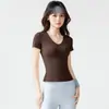 Top de Yoga con Cuello en V para Mujer, Camiseta Deportiva de Verano Ajustada de Secado Rápido, Manga Corta para Correr, Fitness, Pilates