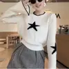 Suéter de punto lindo estilo coreano con mangas acampanadas y estampado de estrella de cinco puntas para mujer, nuevo top versátil moderno y juvenil para mujer
