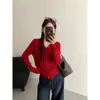 Colección Otoño/Invierno 2026 estilo europeo: un cárdigan de punto chic, de un solo botón, con cuello grande, colorido y adelgazante para mujer