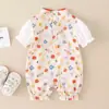 Bebé Verano Delgado Estilo Retro Bebé Recién Nacido Niña Mameluco de Una Pieza Luna Llena Cien Días Princesa Manga Corta Verano Traje de Gateo