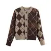 Top cárdigan de punto serie ZA 24ZA61 versátil 275 primavera 2026 estampado de rombos comercio exterior venta al por mayor corte holgado
