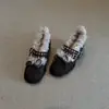 Zapatos de Mujer Retro Franceses de Terciopelo Cálidos Mary Jane Peludos 2026 Invierno Nuevos de Nicho Hebilla de Cinturón Planos de Tacón Grueso