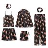 Pijama nuevo de siete piezas con flores para mujer, primavera, manga larga, tipo seda, sexy, para estar en casa
