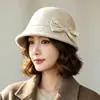 Sombrero de fieltro de lana para mujer Shao Heng, nuevo bombín negro, sombrero de pescador versátil de moda retro, sombrero de cubo de fieltro de lana