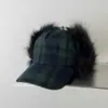 Chapéu de Inverno Espesso Quente com Abas de Orelha em Pelo Sintético Xadrez Dongdaemun Coreano Lei Feng Unissex Boné de Baseball Aviador