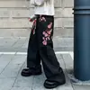 Jeans Holgados de Pierna Recta hasta el Suelo para Hombre con Bordado de Flor de Ciruelo Resistente Estilo Retro Americano Transfronterizo Diseño de Calle Alta Y2K