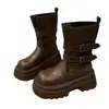 Botas Martin de suela gruesa para mujer 2026 nuevo estilo otoño tacón grueso botas de motociclista para personas menudas, botas cortas retro británicas que aumentan la altura