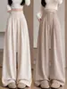 Pantalones de traje para mujer de tela suave estilo coreano, nuevo modelo otoño 2026, tiro alto, holgados, casuales, hasta el suelo, pantalones de pierna ancha fluidos