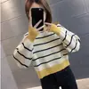 Liquidação: 40 Peças de Suéteres Estilo Preguiçoso com Design Único, Caimento Solto, Tricô de Manga Longa Listrado Color-Block para Mulheres