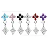 Binx Jewelry F136 Aleación de Titanio Flor de Ciruelo Rombo de Cuatro Diamantes Circonita Pendientes de Aro Colgantes Accesorios Universales