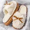 Pantuflas de Piel con Lazo para Mujer Ropa de Exterior Otoño Invierno Postparto Calientes Dormitorio Suela Gruesa Hogar Antideslizantes Pantuflas de Algodón con Lazo