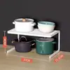 Estantería de gabinete, escurreplatos de cocina, estante de almacenamiento, organizador de utensilios para estufa, separador de ollas de doble capa para debajo del fregadero