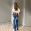 Jeans Azul Retro Americano Cintura Média-Baixa Micro Flare para Mulheres Outono 2026 Novo Calça Flare de Perna Larga Solta Emagrecimento