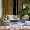 Sofá de Ratán para Exteriores, Combinación Impermeable y a Prueba de Sol para Patio al Aire Libre, Sala de Estar, Sofá Doble de Ratán, Muebles de Exterior para Ocio