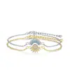Pulsera de Sol Bicolor Oro y Acero Transfronteriza Europea y Americana, Cadena de Muñeca de Amistad Versátil Apilable en Capas de Lujo Ligero a la Moda para Mujeres