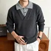 Suéter Top de Punto Waffle Falso de Dos Piezas Artístico con Solapa de Alta Textura Holgado Versátil Casual para el Trabajo de Moda