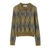 Otoño e Invierno 2025 Nuevo Moda Callejera Casual para Mujer Europea y Americana Camisa Polo de Punto Rombo W03 6973