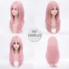 Peluca Coreana y Japonesa Transfronteriza Rosa Larga Recta para Mujer con Flequillo Completo, Fibra de Alta Temperatura, Estilo Lolita, No Necesita Lavarse, Peluca Sintética