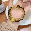 Nova Pulseira Estilo Chinês Olho de Tigre Círculo Duplo Cristal Amarelo Nova Estilo Chinês Atração de Riqueza Mudança de Sorte Pulseira Feminina Toque de Alto Padrão Joia de Mão