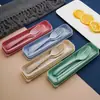 Juego de tres piezas de cubiertos de paja de trigo (cuchara, tenedor, palillos) creativo para niños, estudiantes, viajes al aire libre, traje portátil, venta al por mayor de fábrica
