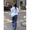 Camiseta de Manga Corta de Algodón Puro para Mujer, Estilo Oscuro, Camiseta de Media Manga Impresa Simple y a la Moda, Ropa Superior, Tendencia Estilo Japonés