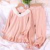 Pijama de manga larga para niña, de algodón absorbente de sudor, para las cuatro estaciones, para el hogar, para madres y vestidos, pijama de encaje de princesa.