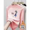Camiseta Feminina Outono/Inverno Gola Meia-Alta Manga Longa Estilo Coreano Infantil Plush Camada Base Top Roupa Infantil Primavera/Outono Roupa de Baixo Tendência