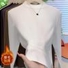 Camiseta Básica Cepillada Engrosada con Cuello Alto Pequeño para Mujer en Primavera, Otoño e Invierno con Terciopelo y Engrosamiento Nuevo Top Cálido 2025 para Mujer