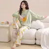 Pijama de algodón puro al por mayor transfronterizo para mujer, nuevo modelo otoño e invierno 2026, manga larga, cuello redondo, se puede usar afuera, conjunto de ropa de casa para mujer