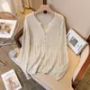 Blusa de tricô feminina plus size, estilo coreano, texturizada, versátil, de corte solto, slim fit, com fenda, manga longa