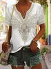 Top estampado de manga corta con cuello en V transfronterizo 2026 nuevo estilo de verano europeo y americano, imitación lino, holgado, casual, disponible para dropshipping