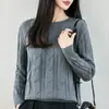Suéter de punto 100% algodón puro para mujer, cuello redondo, patrón trenzado, cálido y versátil para otoño e invierno, top holgado de manga larga