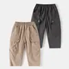 Pantalones Largos para Niños 2026 Primavera y Otoño Nuevo Estilo Pantalones Curvos para Niños Mayores, Color Sólido Estilo Coreano Pantalones de Papá
