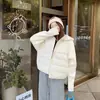 Nueva Chaqueta de Algodón con Capucha y Relleno de Plumón de Punto Patchwork Estilo Maillard para Mujer, Corta, Holgada, Versátil, Engrosada, Cálida