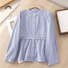 Camisa Casual Rayada de Nuevo Diseño Primavera 2026 para Mujer, Top Elegante de Nicho Blanco con Cuello Redondo para Mujer