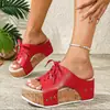 Sandalias de cuña para mujer que aumentan la altura 2026, Sandalias de talla grande con cordones y punta abierta transfronterizas, Venta al por mayor, Estilo nuevo con suela gruesa