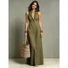 Verano 2026 Nuevo Estación Independiente Transfronteriza Europea y Americana Vestido Largo Casual de Color Sólido Sin Mangas Cuello Solapa Estilo Elegante para Mujer