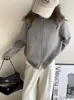 Cárdigan de Punto Gris con Doble Cremallera para Mujer, Nuevo Estilo Otoño/Invierno 2026, Diseño Suave y Elegante, Suéter Corto Exterior, Grueso