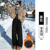 Calça de Veludo Cotelê Moda Marrom Feminina Outono Inverno 2026 Nova Com Pelúcia Cintura Alta Tricô Casual Perna Larga